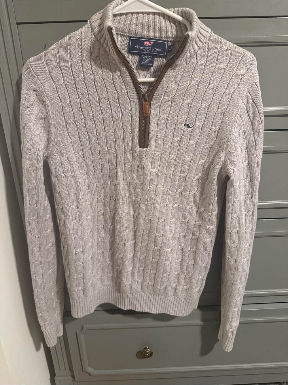 Vineyard Vines Boy’s Cable-Knit Quarter-Zip Sweater - Light Gray